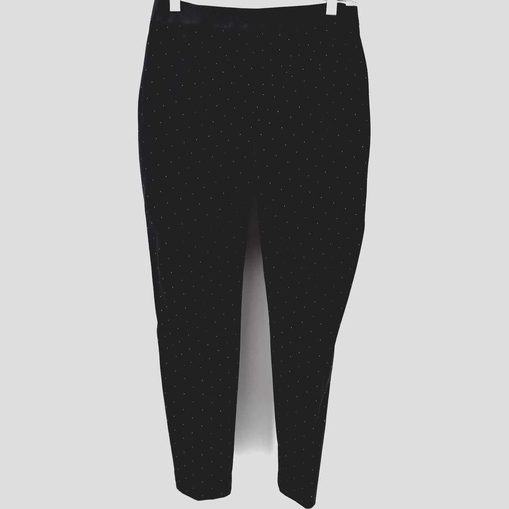 H&M Women's Size 4‎ Black Printed Cotton Stretch Blend Straight Leg Pants Pullon
